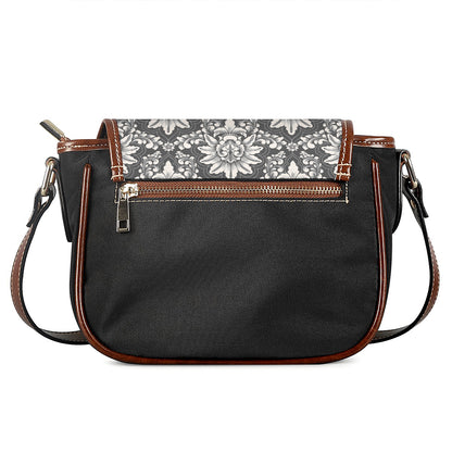 Grey Damask Pattern Print Saddle Bag