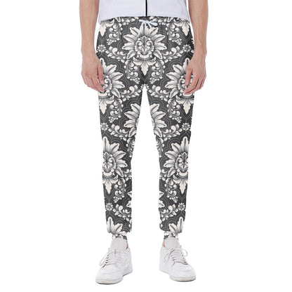 Grey Damask Pattern Print Scuba Joggers