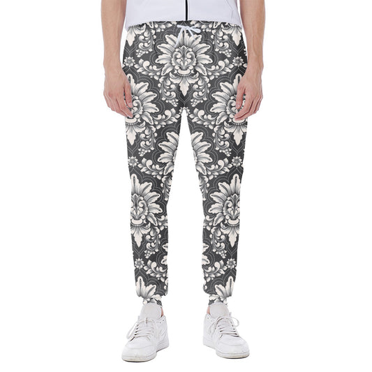 Grey Damask Pattern Print Scuba Joggers