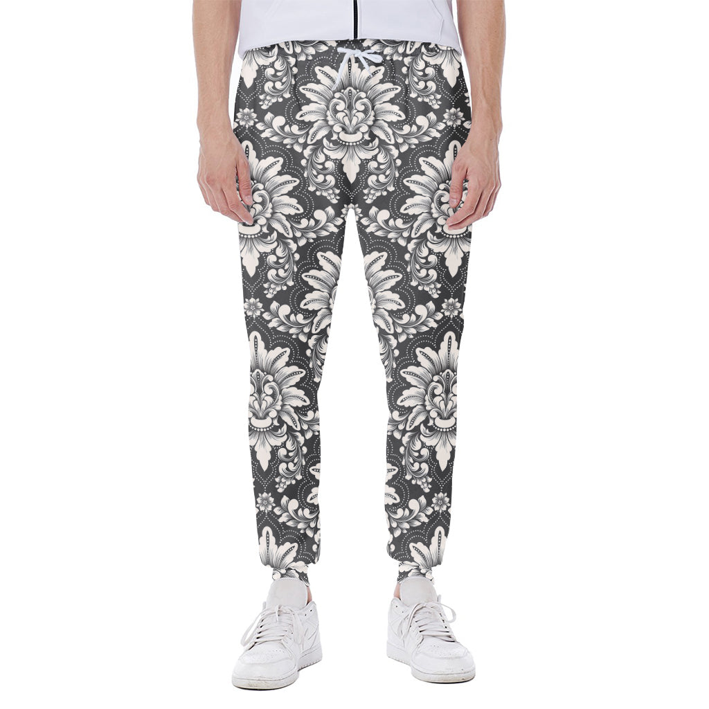 Grey Damask Pattern Print Scuba Joggers