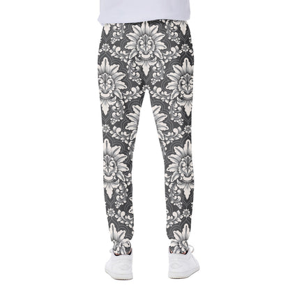 Grey Damask Pattern Print Scuba Joggers