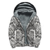 Grey Damask Pattern Print Sherpa Lined Zip Up Hoodie