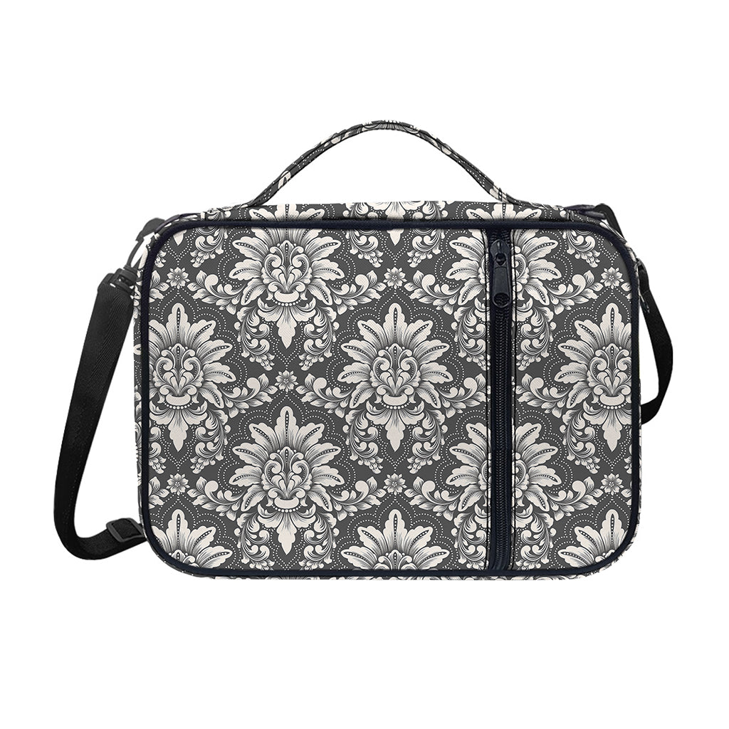 Grey Damask Pattern Print Shoulder Strap Bible Bag