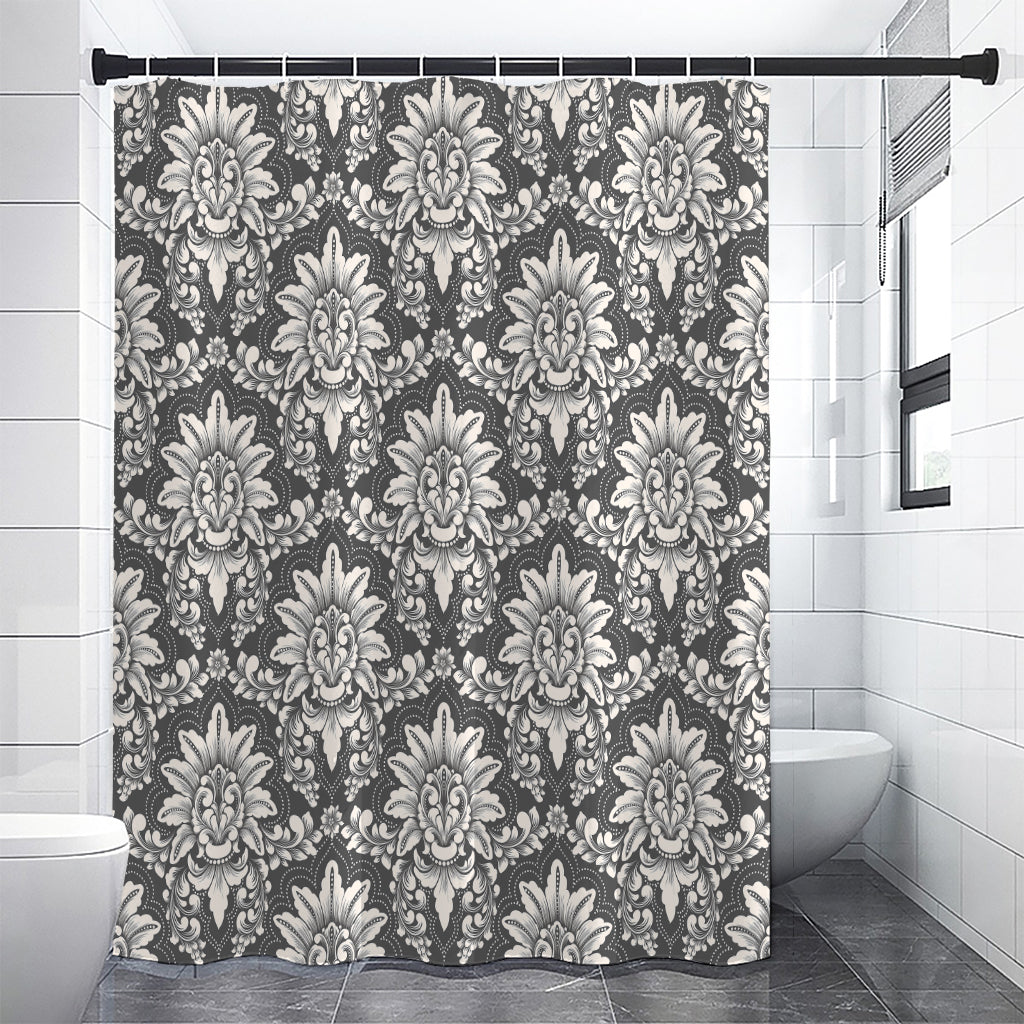 Grey Damask Pattern Print Shower Curtain