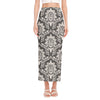 Grey Damask Pattern Print Side Slit Maxi Skirt