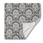 Grey Damask Pattern Print Silk Bandana