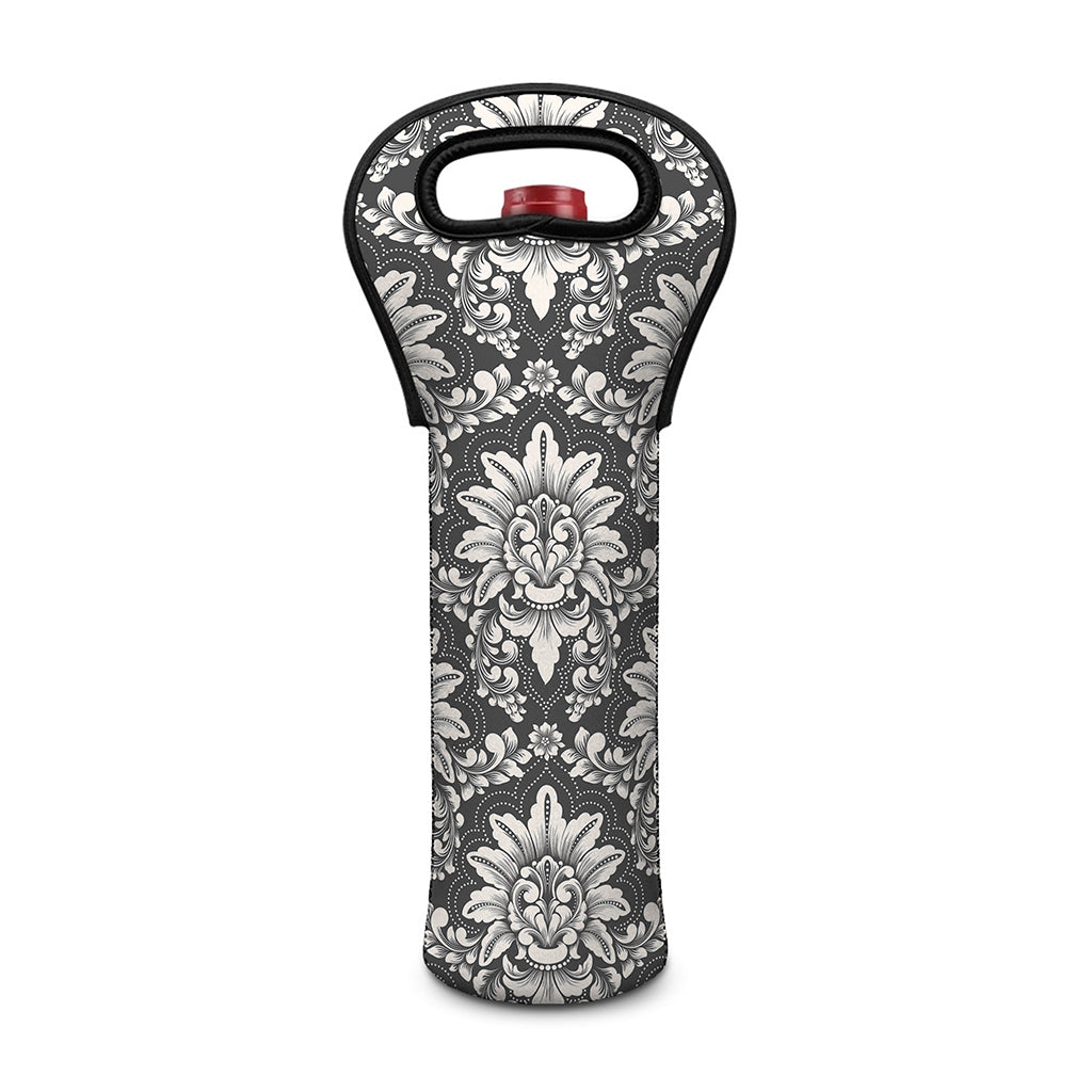 Grey Damask Pattern Print Single Neoprene Wine Tote