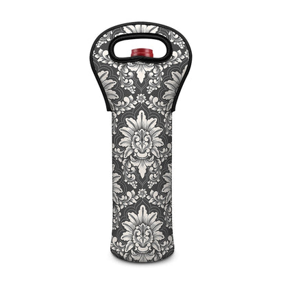 Grey Damask Pattern Print Single Neoprene Wine Tote
