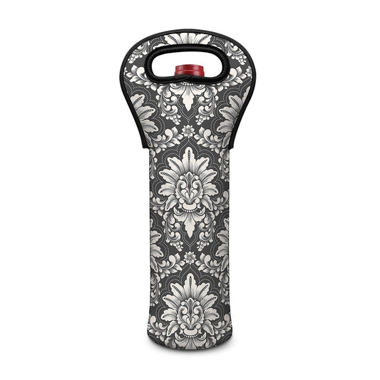 Grey Damask Pattern Print Single Neoprene Wine Tote