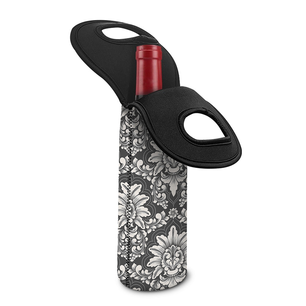 Grey Damask Pattern Print Single Neoprene Wine Tote