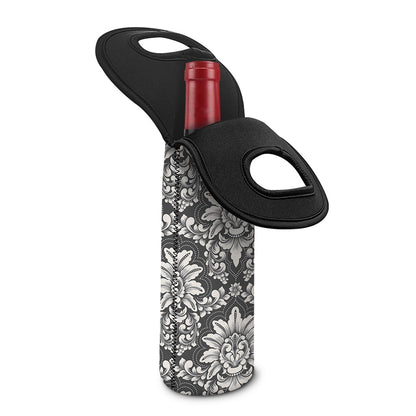 Grey Damask Pattern Print Single Neoprene Wine Tote