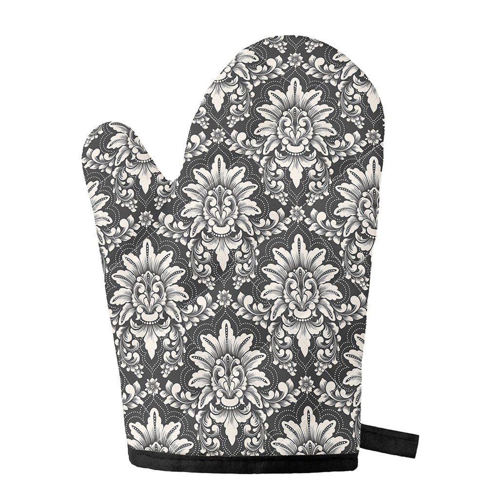Grey Damask Pattern Print Single Oven Mitt