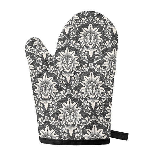 Grey Damask Pattern Print Single Oven Mitt
