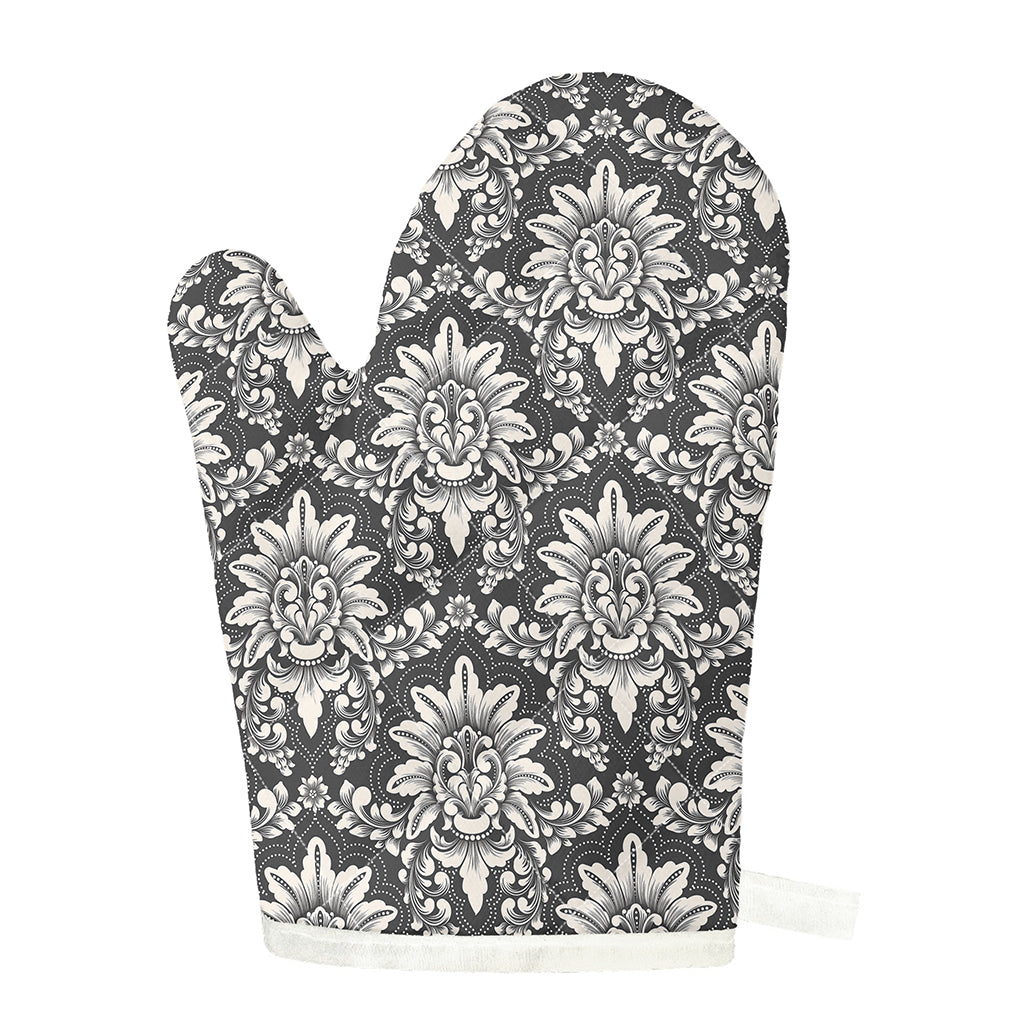 Grey Damask Pattern Print Single Oven Mitt