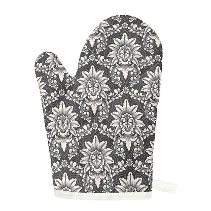 Grey Damask Pattern Print Single Oven Mitt