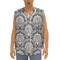 Grey Damask Pattern Print Sleeveless Baseball Jersey