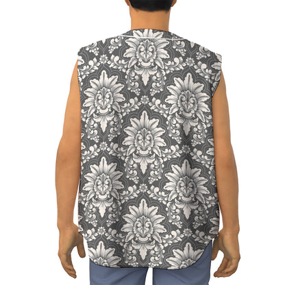Grey Damask Pattern Print Sleeveless Baseball Jersey
