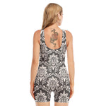 Grey Damask Pattern Print Sleeveless One Piece Swimsuit