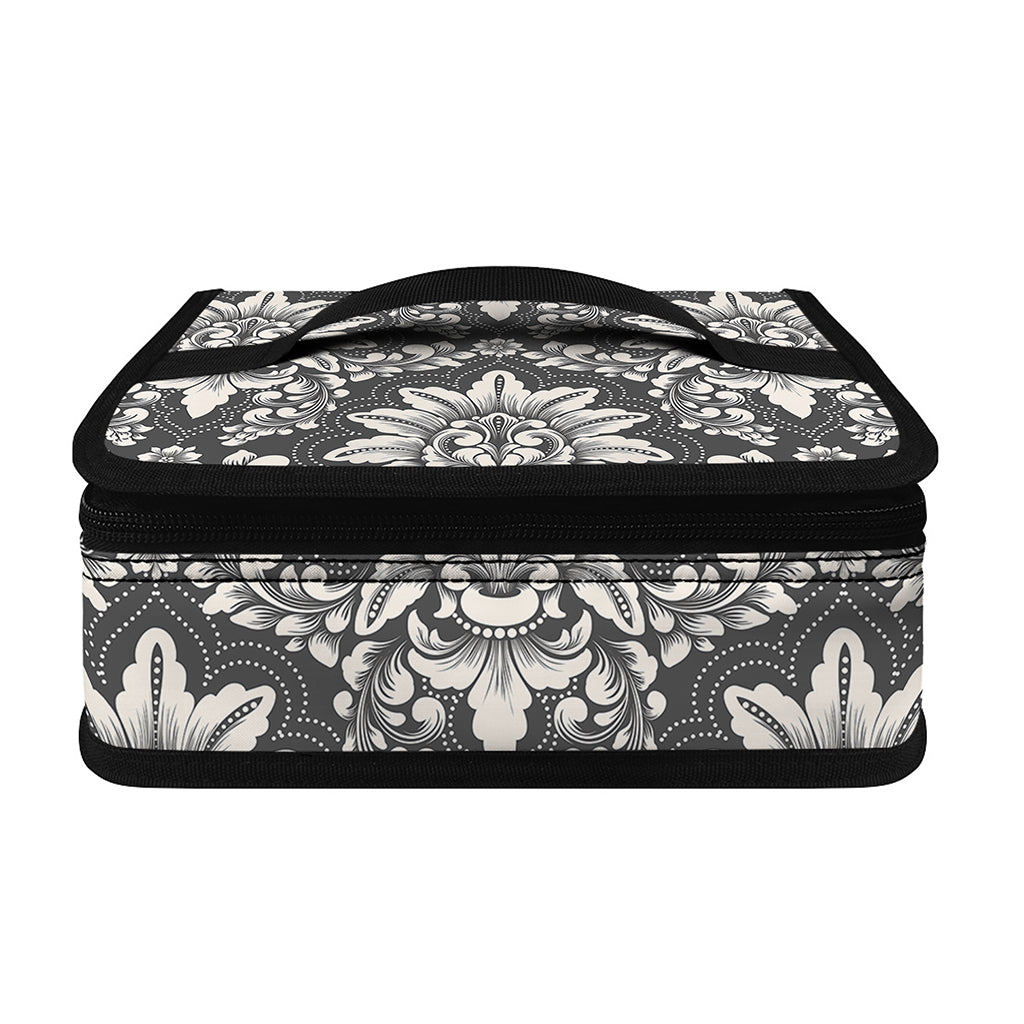 Grey Damask Pattern Print Small Lunch Bag