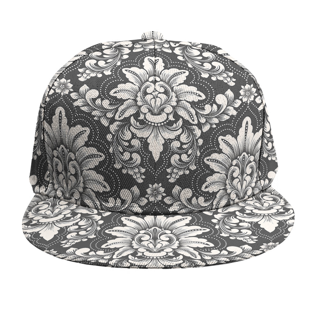 Grey Damask Pattern Print Snapback Cap