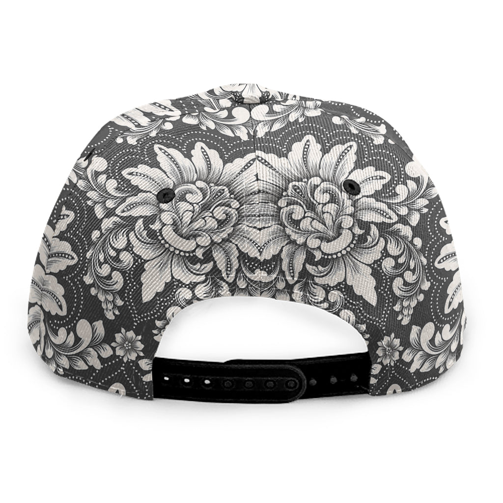 Grey Damask Pattern Print Snapback Cap