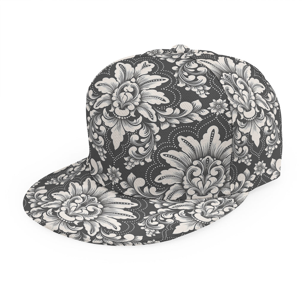 Grey Damask Pattern Print Snapback Cap