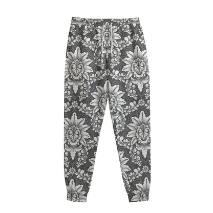Grey Damask Pattern Print Sweatpants
