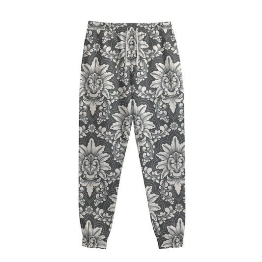 Grey Damask Pattern Print Sweatpants