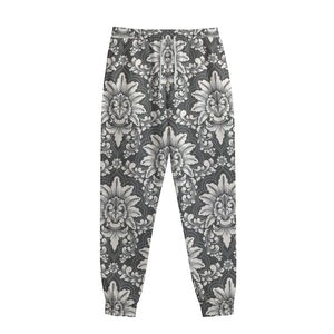 Grey Damask Pattern Print Sweatpants