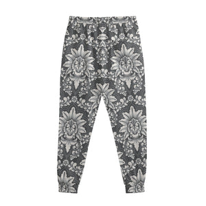 Grey Damask Pattern Print Sweatpants