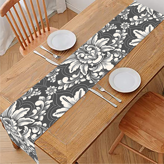 Grey Damask Pattern Print Table Runner