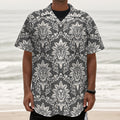 Grey Damask Pattern Print Textured Short Sleeve Shirt