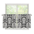 Grey Damask Pattern Print Tier Curtains