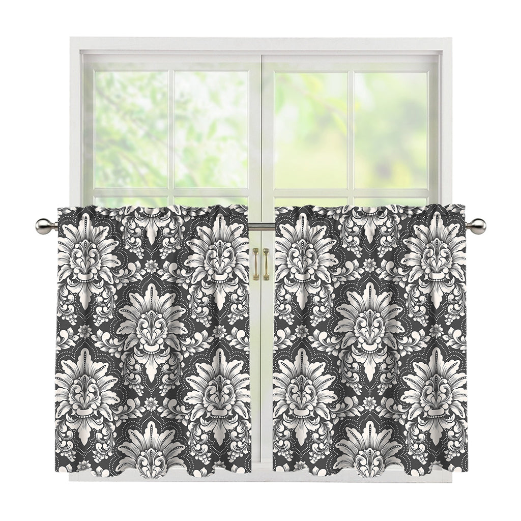 Grey Damask Pattern Print Tier Curtains