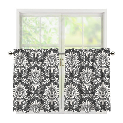Grey Damask Pattern Print Tier Curtains