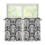 Grey Damask Pattern Print Tier Curtains