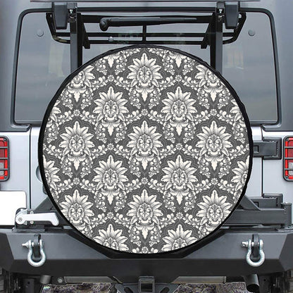 Grey Damask Pattern Print Tire Cover