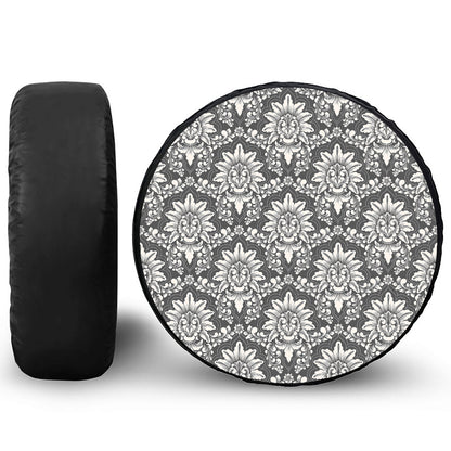 Grey Damask Pattern Print Tire Cover