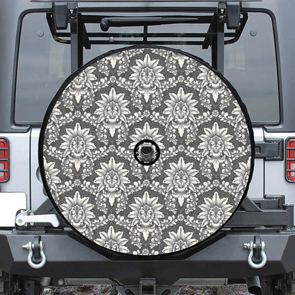 Grey Damask Pattern Print Tire Cover With Camera Hole
