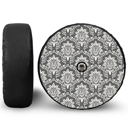 Grey Damask Pattern Print Tire Cover With Camera Hole