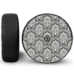 Grey Damask Pattern Print Tire Cover With Camera Hole