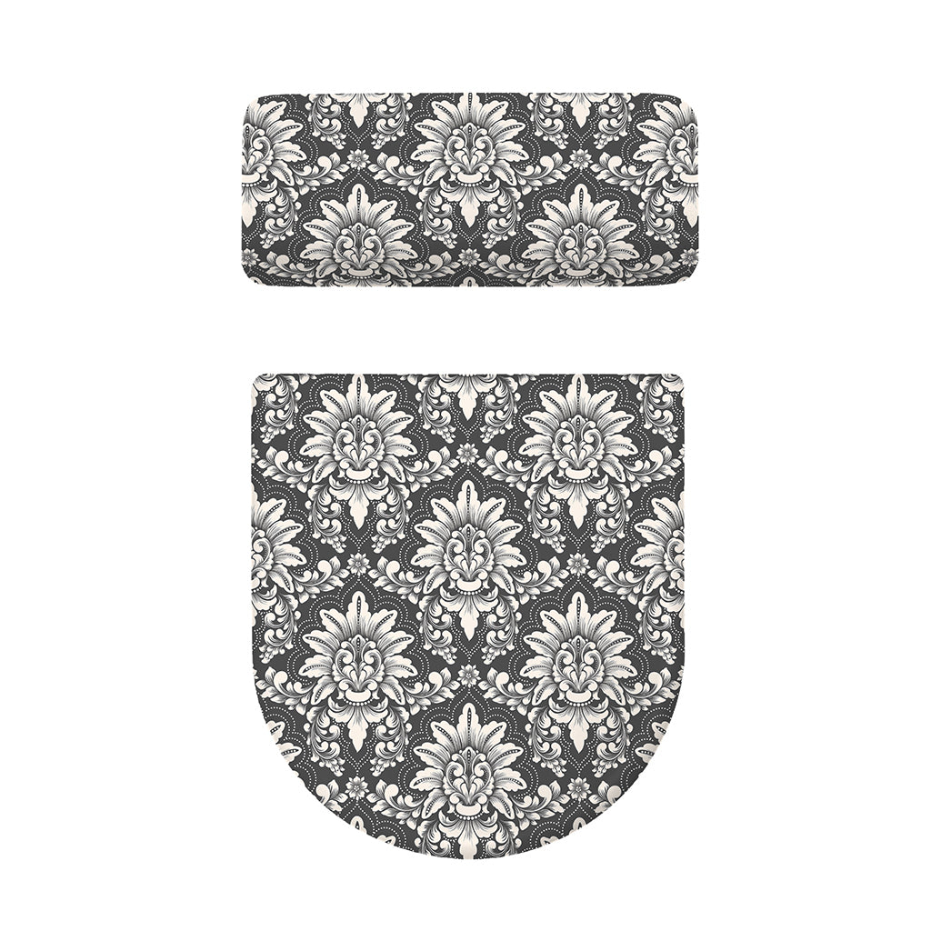 Grey Damask Pattern Print Toilet Lid And Tank Cover Set