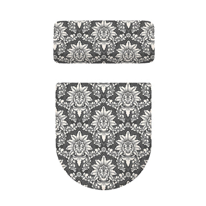 Grey Damask Pattern Print Toilet Lid And Tank Cover Set