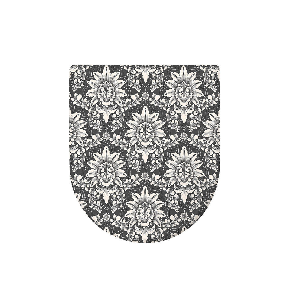 Grey Damask Pattern Print Toilet Lid Cover