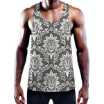Grey Damask Pattern Print Training Tank Top