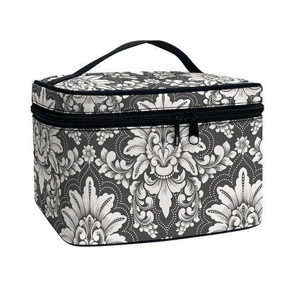 Grey Damask Pattern Print Travel Makeup Bag