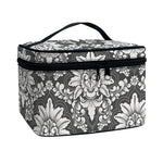 Grey Damask Pattern Print Travel Makeup Bag