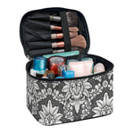 Grey Damask Pattern Print Travel Makeup Bag