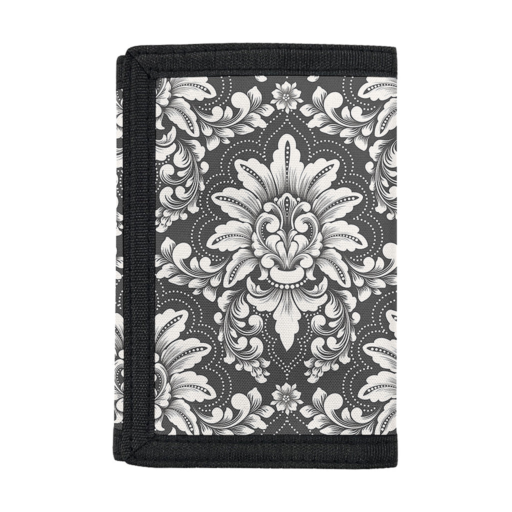 Grey Damask Pattern Print Trifold Wallet