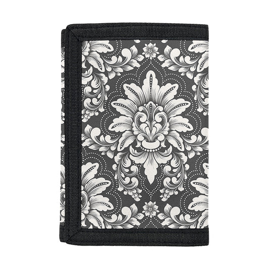Grey Damask Pattern Print Trifold Wallet